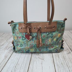 Dooney & Bourke Rainbow Doodle Tassel Tote in coated canvas